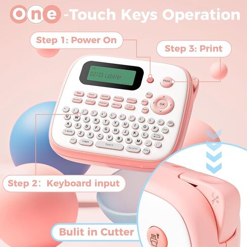 آلة صنع الملصقات الوردية، صانع الملصقات المحمول D210S، لوحة مفاتيح QWERTY، ملصق بديل لصانع الملصقات Brother P Touch، للمكتب المنزلي وتنظيم أطفال المدارس in Kuwait