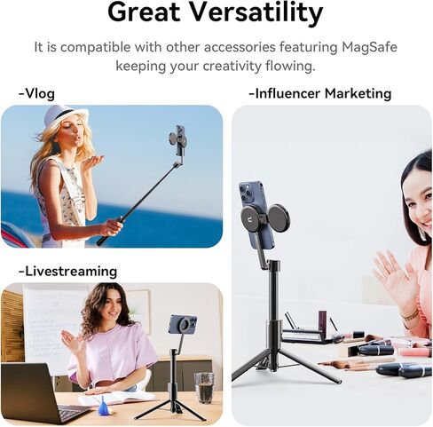 حامل ثلاثي القوائم مغناطيسي للهاتف 64.5 بوصة مع جهاز تحكم عن بعد لهاتف iPhone Magsafe - ULANZI MG-002 حامل ثلاثي القوائم مرن للهاتف الخلوي 52N حامل فيديو Vlog محمول متوافق مع سلسلة iPhone 15 14 13 12 in Kuwait