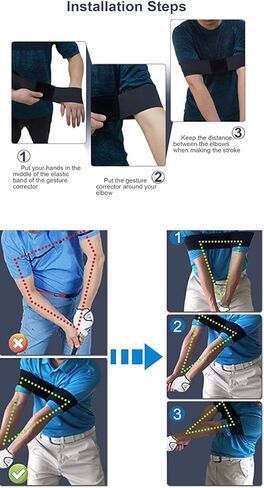 مدرب قبضة الجولف، حزام ذراع تصحيح التأرجح، تحسين وضع اليد، أدوات تدريب تأرجح الجولف باللون الأسود in Kuwait