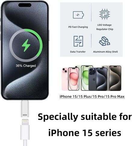محول Lightning إلى USB C ذكر لهاتف iPhone 15، 2 حزمة USB من النوع C ذكر إلى موصل Lightning أنثى متوافق مع iPhone 15/15 Plus/15 Pro/15 Pro Max، iPad، يدعم الشحن السريع 35 وات PD ونقل البيانات in Saudi Arabia