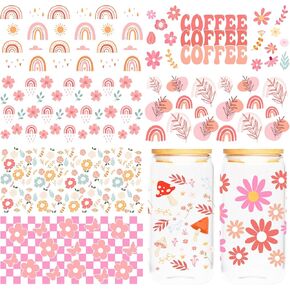 UVDTF Cup Wrap Sticker - 8 Sheet Dandelion UV DTF Transfer, Inspirational Decal for 16 oz Glass Cup, Mental Health, Breathe, Floral, Butterfly Design, Balance Sticker for Adults, Teachers