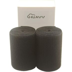 HUAYY 4 Inches Width 2 Yards Length,Sew on Hook and Loop Style,Non-Adhesive Nylon Strips Fabric,Black (4in x 2yd)