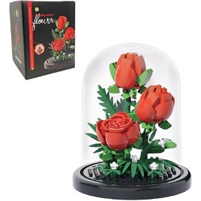 Blue Rose Flowers Micro Bricks Building Set with Dust Cover,Artificial Flowers Botanical Collection for Home Decor, Creative Gifts for Adults Women Boys Girls,270 Pieces