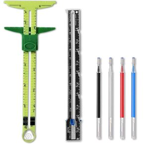 2 Pieces Sewing Gauge Ruler 5-in-1 Sliding Sewing Measuring Ruler Fabric Quilting Tool with 4 Pcs Marker Pen for Knitting Crafting Sewing Beginner Supplies