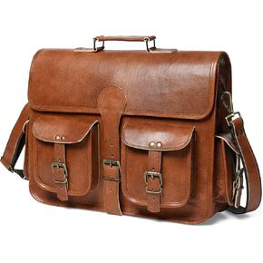 Leather Messenger Bag for Men Vintage Leather Briefcase Business Satchel Laptop Bag for Men Full Grain Leather 17 inch Computer Bag Brown Office Bag