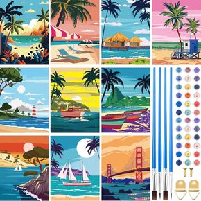 Gueevin 10 Pack Paint by Number for Adults Kids DIY Paint by Numbers Acrylic Painting Kits Canvas, Without Frame, Simple Oil Painting for Christmas Gift Wall Decor 12 x 16 inch (Bloom Style)