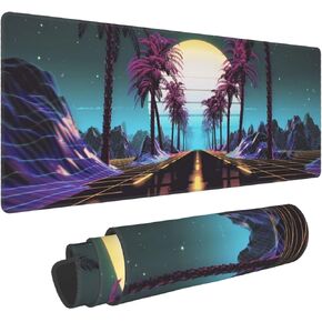 تعديل Synthwave كبير ألعاب الماوس Pad XL Desk Desk Long Mousepad Nonslip Rubber Base Base Tritched Decord Office Decord Decor Pads 31.5 'x 11.8' '