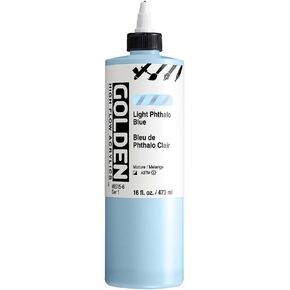 High Flow Acrylics by GOLDEN, Light Phthalo Blue, 16 fl. oz. Bottle, Professional Acrylic Paint, Semi-Opaque