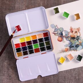 Handmade Watercolor Paint Set for Adult Artists, 48 Colors Professional Portable Travel Premium Solid Watercolor Half Pans in Tin Box