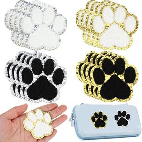 15PCS Self Adhesive Chenille Paw Print Patches Gold Edges Paw Print Iron On Stick On Embroidered Sewing Patches Applique Patches for Dresses Jeans Hats Shoes Shirts Jackets Backpacks