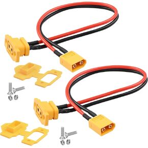 QIANRENON 14AWG 25A XT60 Li Battery Connector Fixed Mount Cable Gold Plated XT60E-F Female to XT60 Male Bulkhead Mount Extender Short Cable,Dust Cover,for RC Aeromodelling FPV Drone,30cm/11.8in,2Pcs