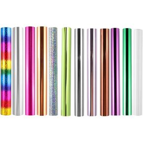 12Pcs Glimmer Hot Foil, Metallic Variety Beautiful Diamond Color, 19Cmx5 Meters Fiver Rollers Hot Stamping Foil,Foil by Laser Printer and Laminator Toner Reactive Foil for Scrapbooking Paper Crafts