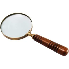 10X Handheld Magnifying Glass Lens, Antique Brass Magnifier, Fine Print Reading, Inspection, Coin & Stamp, Astrologer, Science, Low Sight Elderly, with Wooden Handle, Collectible Décor Gift