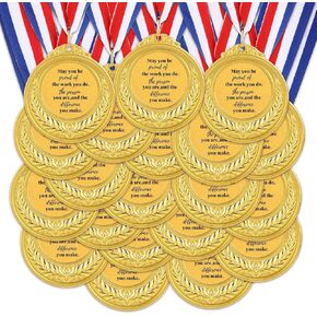 Ecally 24 Set Employee Appreciation Gifts Metal Gold Award Medal with Neck Ribbon Inspirational Gold Dot Sticker Motivational Medals Thank You Gifts for Coworker Colleague Leaving Team Building
