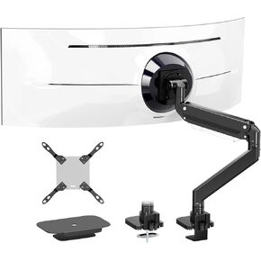17-57 inch Ultrawide Monitor Arm - PUTORSEN, up to 59.4 lbs, Heavy Duty Monitor Arm for Flat/Curved Monitor and TV with VESA 75 * 75-200 * 200, with Steel Reinforcement Plate, White