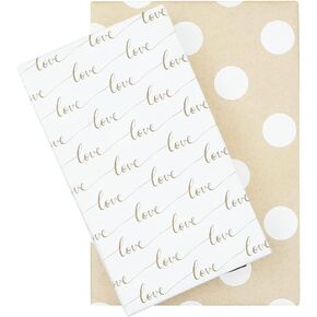 Apol Double-side Gift Wrapping Paper,4 Folded Sheets Love Word and Big Round Dot Birthday Gift Wrap Paper Wedding Baby Shower Khaki Kraft Paper for Women Man Girl Boy Gift Wrap Supplies,28x20 inches