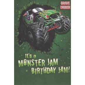 Monster Jam Grave Digger Happy Birthday Card - It's a Monster Jam Birthday Jam! Hope You Have a Thrilling, Smashing, Monster Jam-ing Good Time!