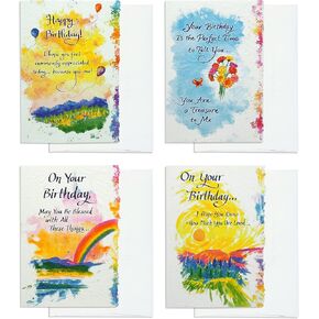 Blue Mountain Arts Birthday Card Assortment—4 Unique Greeting Cards with Uplifting Happy Birthday Wishes for the Special People in Your Life