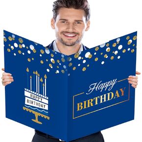 Idealmuzik Jumbo Birthday Card, Giant Birthday Party Greeting Card, Extra Large Guest Book Message Greeting Cards,Big Birthday Gifts Card for Women Men,Happy Birthday Party Decorations Supplies,14×22