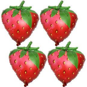 Gaint 4 Pcs Strawberry Balloons 24 Inch, Fruit Strawberry Balloons Mylar Foil Cute Strawberry Balloons for Fruit Themed Birthday Party Decorations Supplies