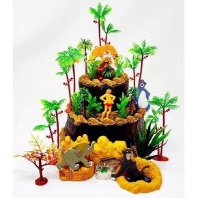 Jungle Themed Cake Topper Set Featuring Mowgli, Baloo, Friends and Accessories (Unique Design)
