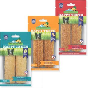 Happy Teeth Natural Cheese Dog Chews | CHEESE-PEANUT-BACON | Dental Chew | Gluten Free-Lactose Free-Wheat Free - Soy Free| 2 Chews per Resealable Pouch | 3 Pouches per Pack | All HAPPY TEETH Flavors