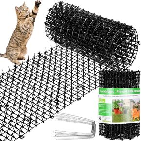 Sanwuta 2 Pcs 26.3 ft Cat Spike Mat Outdoor Cat Deterrent Mat with Spikes Prickle Strips Indoor Dog Digging Deterrent Anti Network Spikes with 10 Staples for Garden Fence(White)