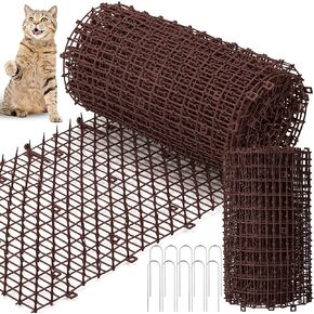 Sanwuta 2 PCS 26.3 ft Cat Spike Mat ourdoor cat rad ourderrent cat with Spikes Prickle strips indoor doging descing anti anti kotes with 10 staples for Garden Bence (White)