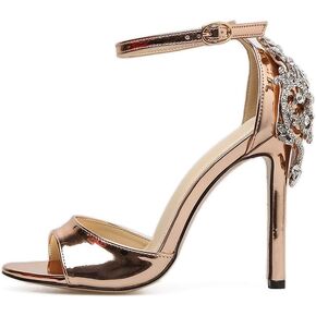 Women Shoes Sexy Crystal Ankle Strap Open Toe Stiletto Rhinestone Heeled Sandals for Wedding Party & Evening