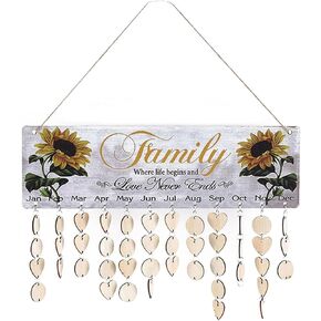 Family Birthday Calendar Board, Birthday Calendar Wall Hanging Board (16"x5") DIY Wooden Tracker Birthday Reminder Calendar Gifts for Mom Family Sign Birthday Tracker Plaque W/ 100 Heart/Circle Tags