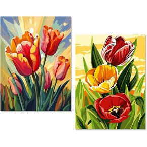 4 Pack Paint by Numbers Kit for Adults Flowers,Adult Paint by Number Kits on Canvas for Kids Beginner DIY Easy Paint by Numbers Cheerful Painting by Numbers flowers Paint by Numbers for 8x12 Inch