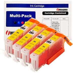 INK4WORK 4 Pack Compatible Ink Cartridge Replacement for Canon CLI-251XL CLI-251 XL Yellow to use with PIXMA MX722 MX922 iP7220 iP8720 iX6820 MG5420 MG5422 MG5520 MG5522 MG5620 (Yellow, 4-Pack)