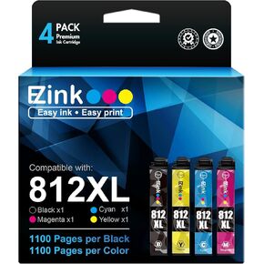 E-Z Ink 812XL New Upgraded Chips 812XL Ink Cartridges High Yield Remanufactured Replacement for Epson 812 XL T812XL Ink to use with WF-7310 WF-7820 Pro WF-7840 EC-C7000 Printer, 4 Pack
