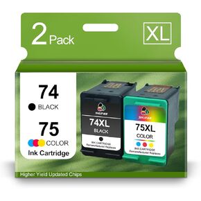 74XL 75XL Combo Pack Ink Cartridges Replacement for HP 74 75 High Yield Work with Deskjet C4480 C4440 C4280 C4580 J6480 D4280 D4260 Printer (1 Black 1 Tri-Color)