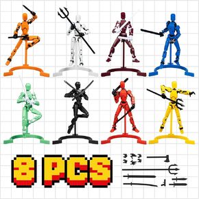 [2025 Upgrade] [Assembly Required] 8Pcs Dummy 13 Action Figures with Magnetic Suction Function, Lucky Titan 13 Action Figures, Multi-Jointed Movable，with 3 Hand-Shapes, 7 Weapons, Brackets