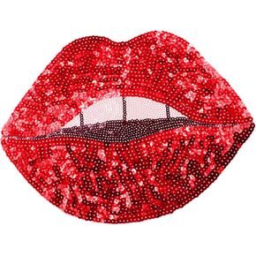 Red Lips Iron-on Patches - Large Sequin Lip Patches for Jacket & Clothing Appliques