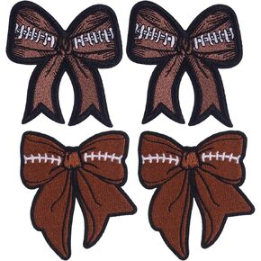 4PCS Football Iron On Patches, 2 Styles Bow Embroidered Appliques, Brown Sports Emblem Badge Sew On Patches for Jeans, Backpacks, Clothes, Clothing, Jackets, Hats