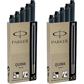 Parker Quink Permanent Ink Fountain Pen Refill Cartridges, 10 Black Ink Refills (3011031PP)