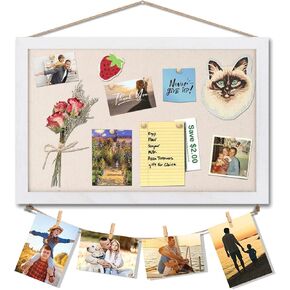 Miratino Cork Board Bulletin Board, 16 "x11 White Linen Cork Boards for Walls with White Frame, Pin Board Vision Board for Home Kitchen School Office Decor