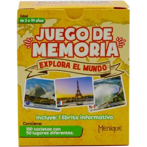 Menique. Explora el Mundo. Juego de Memoria con fotos de lugares de 50 países. Explore The World Memory Game in Spanish. 50 Pairs of Places in The World.