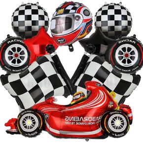 Race Car Balloons Tire Balloon Chequered Flag Balloons Helmet Balloons Baby Shower Kids Two Fast Speedy Race Car Themed Birthday Party Decor Supplies 10 Pcs Kit