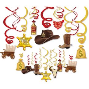 CC HOME 30Ct Western Cowboy Decorations Ceiling Hanging Swirl Decorations for Boys Kids Home Classroom Baby Showers Birthday Party Supplies