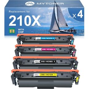 MYTONER Compatible Toner Cartridge Replacement for HP 210X 210A 210 Toner Cartridges 4 Pack High Yield for Color Pro MFP 4301fdw 4301fdn 4201dw 4201dn Series Printer Ink 210X 210A W2100X W2100A