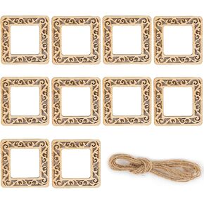 AUEAR, 10 Pack Mini Wooden Picture Frames Unfinished Wood Photo Frame Charms Cutouts with Jute Rope for DIY Crafts Hanging Decoration (Square)