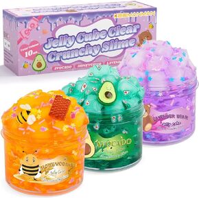 Keemanman Slime Kit - 3 Pack Jelly Cube Clear Crunchy Slime with Blue, Watermelon and Pineapple Charms, Preppy and Aesthetic Stuff, Cute Stress Toys and Cool Birthday Gifts Ideas for Girls and Boys