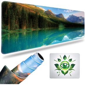 Gaming Mouse Pad Green Eye Protection Desk Pad Set 31.5 x 13 Inch Large Mouse Pads for Desk Non-Slip Rubber Base, Sewn Edge Pad for Decor Desktop Protector Mat (Waterhole)