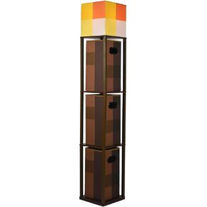 Robe Factory LLC Minecraft Brownstone Torch 5-Foot Standing Floor Lamp and Storage Unit | Includes 3 Cube Organizer Storage Bins
