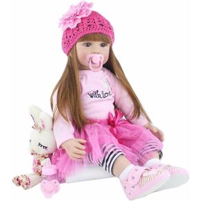 Angelbaby رائعتين تولد طفل دمية ناعمة الجسم الحياة الحقيقية شعر الأميرة ، 24inch يدويًا يدويًا تولد دمية وملابس دمية (Pink -2006)