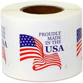 PROUDLY MADE in The USA Stickers - 1.5 Inch Round Circle Dots American Flag Origin Stickers for Products Packages Craft Work Product Labeling - USA Patriotic Stickers - Adhesive, 300 Labels per Roll