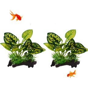 Saim Faux Faux Silk Aquarium Ficus Tree ، 2pcs نبات صغير من الأوراق الحريرية البلاستيكية الاصطناعية ، أرجوحة من لوحة ورقة بيتا ، أسماك الأسماك الذهبية/الزواحف النباتات Driftwood Betta Fish Toy - A05 in Kuwait